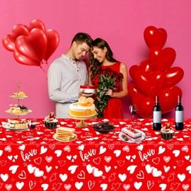 4 Pack Valentine's Day Tablecloth Valentine's Day Love Heart Table Cover for Rectangle 51 x 86in Waterproof Plastic Table Cloth for Valentines Day Party Supplies, Wedding Anniversary Birthday Décor