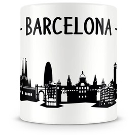Samunshi® Barcelona Skyline Coffee Cup / Tea Cup Height 95 mm / D 82 mm White