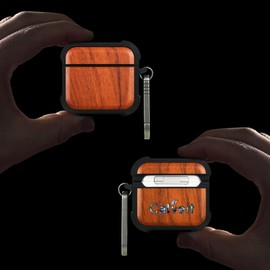 Carveit Wooden Case for AirPods 4 Case (2024) (USB-C) 4th Generation, Wood Artisan Engraved & TPU Shockproof Cover, Titanium Quick Released Clasp (Natural Grain) Rosy