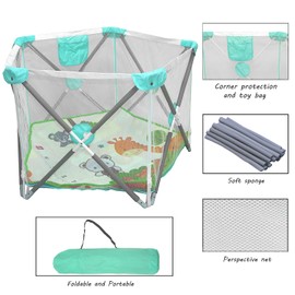 XKMT- Baby Water Blue Pentagon Safety Playpen Portable Foldable Mesh Playard Infants Baby Toodler Animals Fence w/Travel Bag Nursery Furniture For Indoor Outdoor