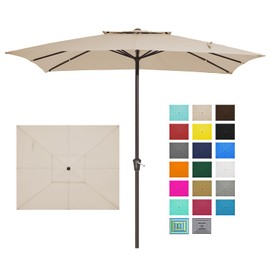 JEAREY 2-Tiers 8x10 ft Rectangular Patio Umbrellas Outdoor Table Market Umbrella w/Crank, 8 Sturdy Ribs, UV Protection Waterproof Sunproof(Beige)