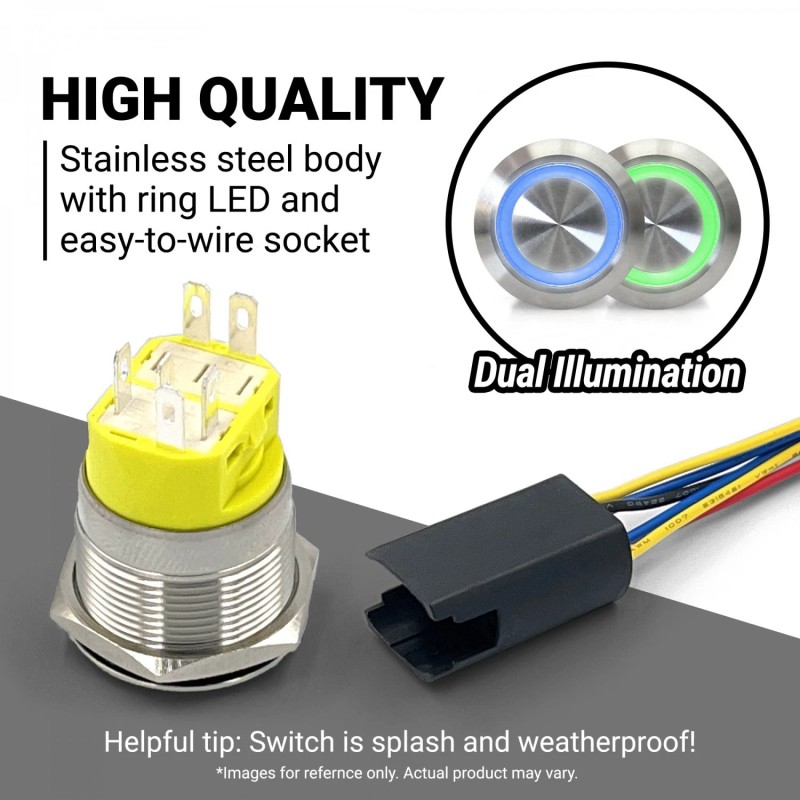 AutoLöc Power Accessories 22mm Billet 12V Momentary Push Button Switch