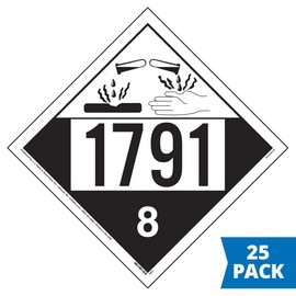 1791 Placard, Class 8 Corrosive 25-pk. - 10.75" x 10.75" Removable Self Adhesive Economy Vinyl for Short-Term Applications, DOT Hazmat Compliant, J. J. Keller & Associates, Inc.