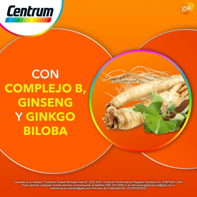 Multivitamínico Centrum Performance con Vitaminas del Complejo B 100 Tabletas