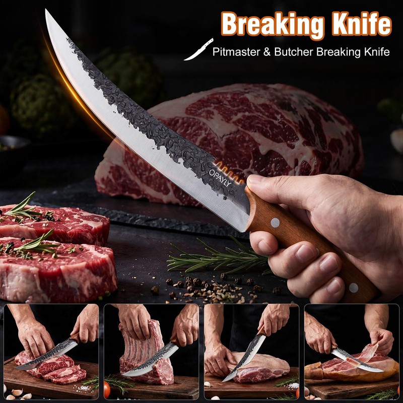 OPAYLY Hand-Forged Butcher & Carving Knife Set for Meat Cutting,