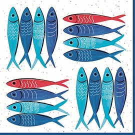 20 Napkins Blue and Red Fish Fishing Sea Sea Ocean Summer Animals Table Decoration Decoupage Decoupage Decoupage 33 x 33 cm