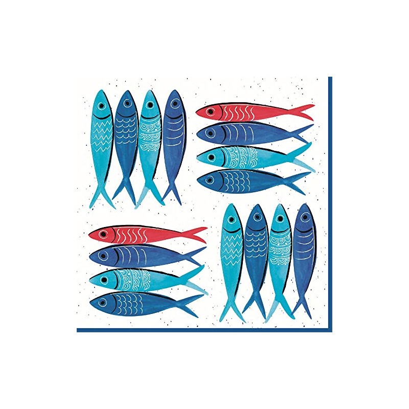 20 Napkins Blue and Red Fish Fishing Sea Sea Ocean
