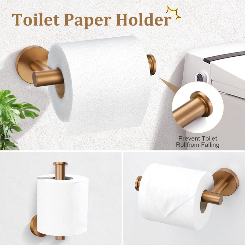 TURS Brushed Rose Gold 5 Piece Bathroom Hardware Set, SUS304