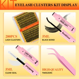 Cluster-Lashes Kit D Curl, Glowvane Eyelashes Individual Kit 10-18mm, Cluster Lashes with Lash Bond and Seal and Tweezers (30D+40D V01)
