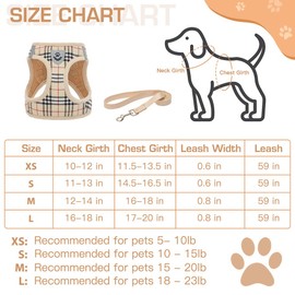 KOOLTAIL Dog Harness small dog, Soft Mesh Small Dog Harness and Lead Set, Step In Adjustable & Comfortable Padded Reflective Vest for Puppies and Small Breeds Dogs Walking, Beige Plaid S