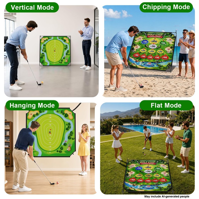 CLASMAX Golf Chipping Game Set, Double-Sided Practice Mat with 2