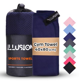 illusion Small Microfibre Gym Towel for Active Sports (40x80cm) - Lightweight Quick Dry Towel - Ideal for Cardio, Cycling, Strength Training, Yoga, and Running, Perfect for Athletes Training Outdoors