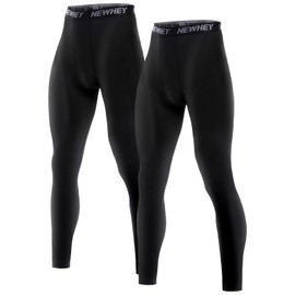NEWHEY Men's Sports Tights, Set of 2, Compression Wear, UV Protection, Sweat Absorbent, Quick Drying, Cool Touch, Power Stretch, Running Tights, Long Tights, Front Closure, Thermal, Black x 2