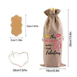 PHIOMUUE 50th Birthday Gifts for Women Wine Bag, Wine Bag with Label and Rope,50th Birthday Party Decorations Wine Gift Bag,Best Gift Bag for Wife, Mom, Sister,Coworker (50 Years Khaki)