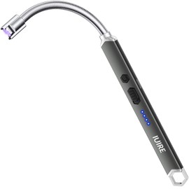 IUIRE Electric Candle Lighter USB C Rechargeable Plasma Arc Lighters with 360° Flexible Neck Windproof for Deep Candles, Gas Stove, Camping Grill & Fireworks (Grey)