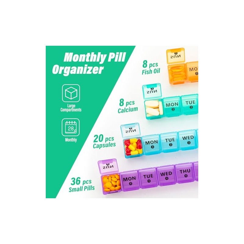 Extra Large 28 Day Pill Organizer with Travel Case