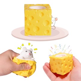 Holgosiu Cheese Squishy Stress Toys Novelty Squishy Ball Cheese Mouse Squishy Stress Toys Mouse in Cheese Squeeze Fidgets Relieve Stress