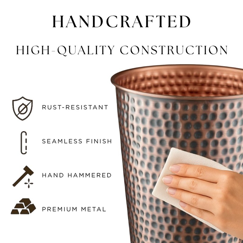 Monarch Abode Copper Hand Hammered Metal Wastebasket for Home Office