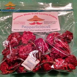 PepperliciousS Pepper Company 20 DRIED CAROLINA REAPER PEPPER PODS - WORLDS HOTTEST CHILI - with SEEDS