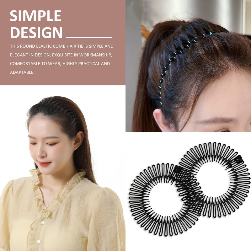 6 Pack Elastic Comb Hair Bands for Women with 2