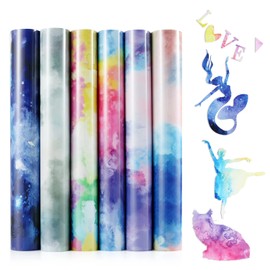 6 Sheets of Plotter Film Textile, 25 cm x 30 cm, Pastel Rainbow Iron-On Film Plotter Film Flex Film for Textiles, Colourful Heat Transfer Vinyl Transfer Film, Fabrics for Ironing Plotter, Used in DIY