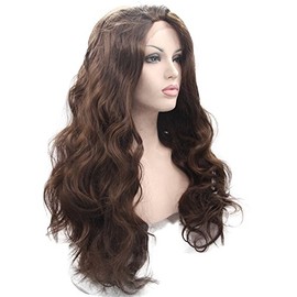 Melody Wig Dark Brown Lace Wigs For Women Body Wave Brown Synthetic Lace Front Wigs Free Part 180% Density Half Hand Tied Heat Resistant Fiber Hair 24''
