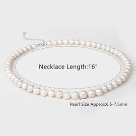 BURLAP LIFE Freshwater Cultured AAAAA Quality Genuine Real Pearl Strand Necklace for Women Fine Jewelry Valentine's Day Gifts for Her 16inch 6.5-7.5mm