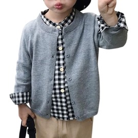 Beetalk Baby Kids' Cardigan, Long Sleeve, Simple, Knit, Plain, Children's Clothes, 31.5 - 55.1 inches (80 - 140 cm), gray