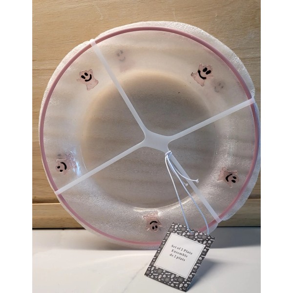 Unbranded 2 Glass Plates Pink Ghost Icons 8" diameter (See