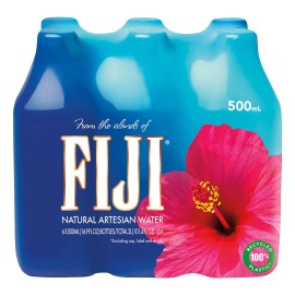 FIJI Natural Artesian Bottled Water 500 mL / 16.9 Fl Ounce (Pack of 6) - 100% Re