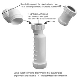 Self-Sealing Waterless P Trap 1-1/2", One Way Sanitary HepvO Waste Valve Upgraded Trap Dry Seal Technology Prevent the Backflow of Air & Wastewater Five-Year Warranty