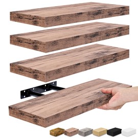 Sorbus Floating Shelves for Wall, Bathroom Shelves Wall Mounted for Kitchen, Bedroom, Living Room, Bathroom Storage, Over Toilet, Hanging Book Shelf for Wall Home Decor (Mahogany, 4 Pack)