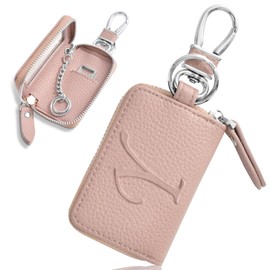 YooFa Women's Smart Key Case with Clear Window, Car Key Cover, Initial, Embossed Leather, Key Holder, Stylish, Cute, Carabiner Included