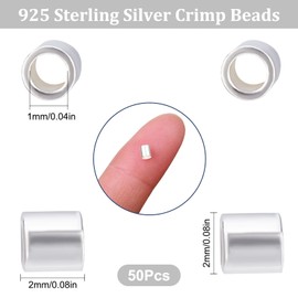 Beebeecraft 1 Box 50Pcs Crimp Tube Beads 925 Sterling Silver Column Spacers 2mm Cord End Caps Loose Stopper Beads for DIY Earring Necklace Jewellery Making
