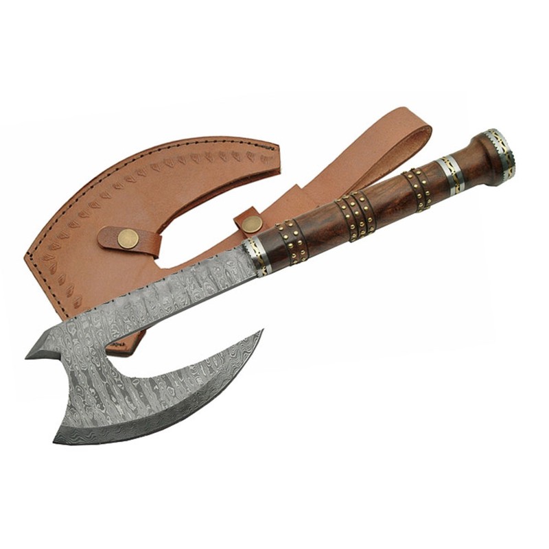 SZCO Supplies DM-1107 Damascus Steel Rosewood Hatchet Axe