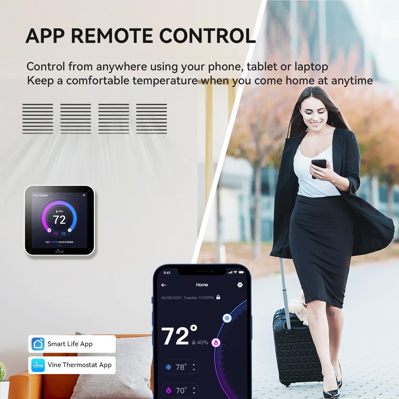 vine Programmable Thermostat for House with 4.0" Touch Screen, WiFi