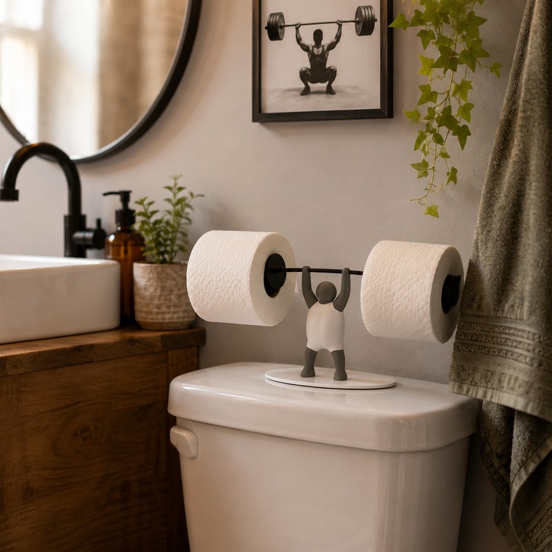 Funny Weightlifting Toilet Paper Holder for Bathroom Decor – Fitness-Themed