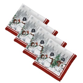 Elrene Home Fashions Snowman Winterland Holiday Snowflake Napkins, 17" x 17", Set of 4