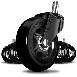 Lifelong Office Chair Wheels Replacement Rubber Chairs Casters for Hardwood Floors and Carpet, Set of 5, Heavy Duty Desk Casters for Chairs to Replace Office Chair Mats - Universal Fit