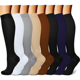 CHARMKING Compression Socks for Women & Men (8 Pairs) 15-20 mmHg Graduated Copper Support Socks are Best for Pregnant, Nurses Boost Performance, Circulation, Knee High & Wide Calf (S/M, Multi 01)