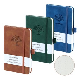 Notebook A6, 3-Piece Notebook Set, Bullet Dotted Journal, 14.4 cm x 9.6 cm Notepad, Brown, Green, Blue, Dotted, 192 Pages, Notebook, Notepad, Travel Journal, Notebook Leather, Embossed Tree Design