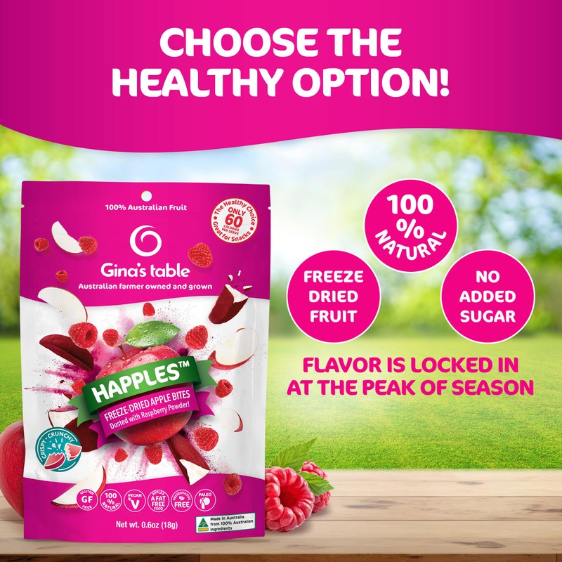 Happles Freeze Dried Apples with Raspberry Fruit Powder – 100%