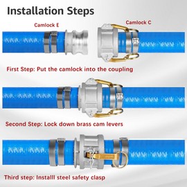 findmall 1-1/2 x 100FT Heavy Duty Pool Backwash Hose, Reinforced PVC Lay Flat Discharge Pump Hose, Water Transfer Pools Drain Hose with Aluminum Camlock C and E Fittings