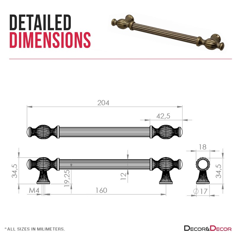 Decoranddecor Verna Traditional T-bar Antique Style Cabinet Pulls Drawer Handles