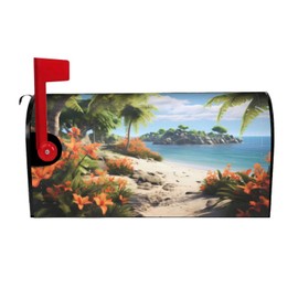 YYHWHJDE letterbox cover waterproof oxford cloth Fits standard or large size mailboxes Tropical beach plant theme picture 25.5x21 in