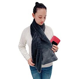 Lina & Lily Women's Winter Pull-Through Faux Fur Scarf with Hidden Zipper Pocket (Dark Grey)