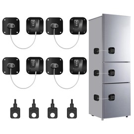 Pletpet 4PCS Fridge Lock Combination, Self-Adhesive Refrigerator Locks Freezer Door for Adults with Password (Black) (Square)