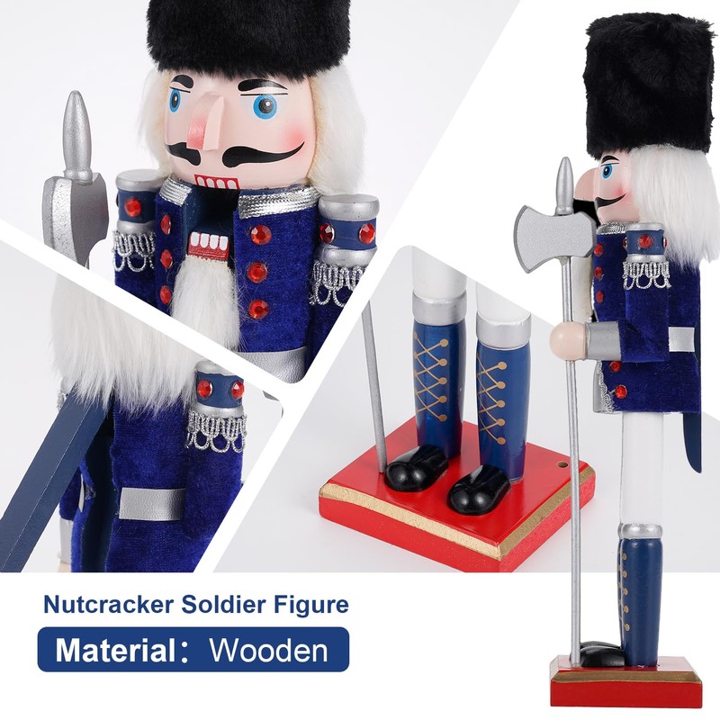 COMBIUBIU 30CM Wooden Nutcracker Christmas Decorations,Wooden Nutcracker Figures,Festive Collectible Nutcracker