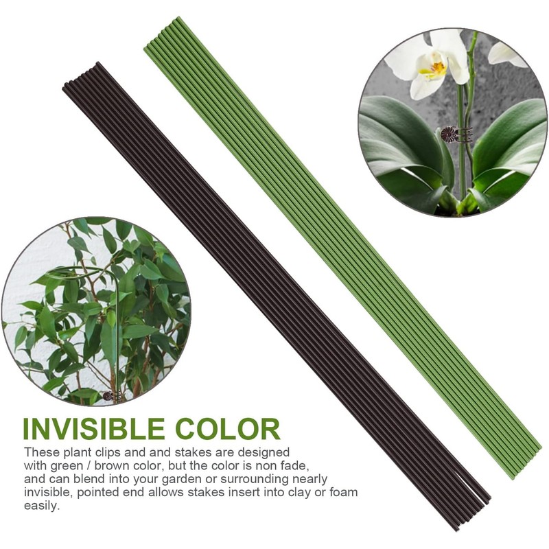 10Pcs Plant Support Stakes with 15 Pcs Plant Clips, Plant