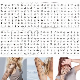 Small Temporary Tattoos for Adult Women Men ，8 Sheets Fake Finger Face Hand Neck Realistic Temporary Tattoos for Kids Boy，Cute Black Tattoo Stickers D1